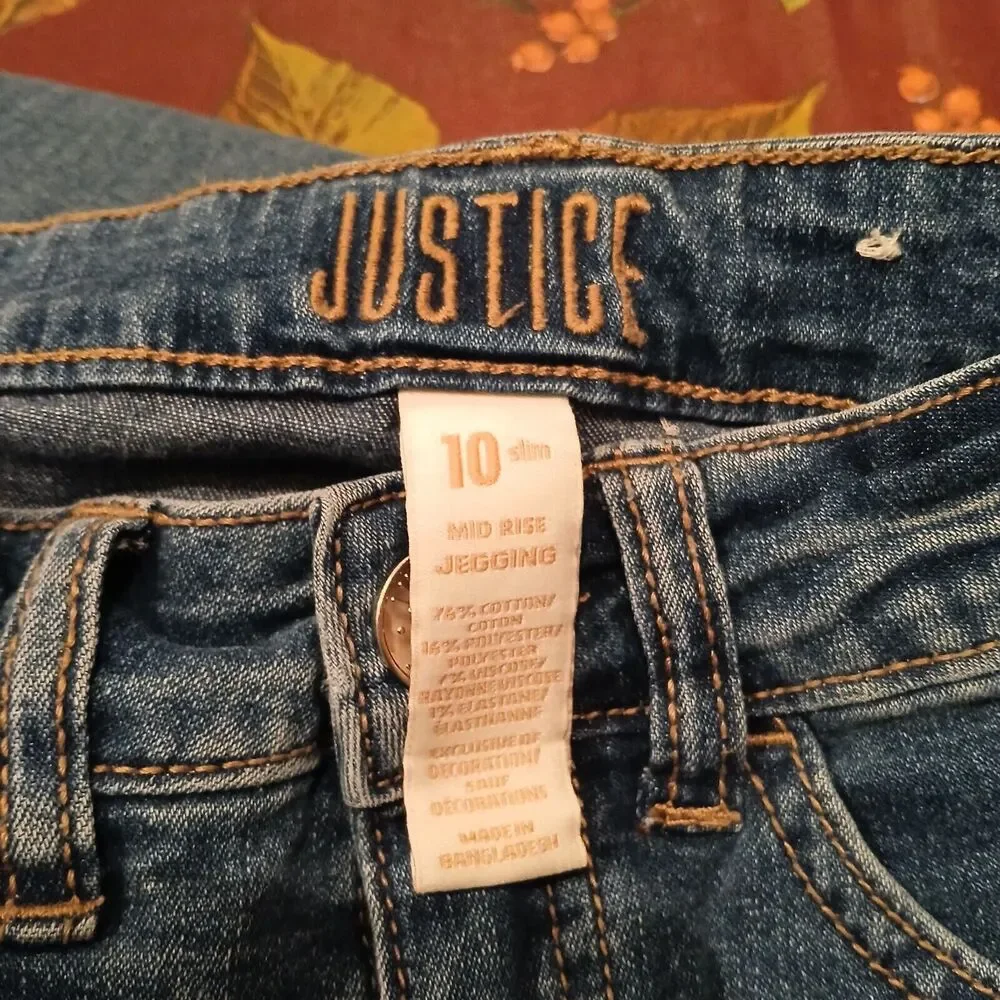Justice Tie-Dye Jeans Denim Girls 10 Slim Mid Rise Jegging Bottom Bleached Legs - Picture 9 of 9